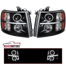 Black Fits 2007-2013 Chevy Silverado 1500 2500 3500 Led Halo Projector Headlight