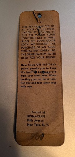 Vintage 49,51,53,54,55 Plymouth Rohling Schlüsselanhänger, ungeschnittener Schlüsselring / Kette auf Karte - Bild 3 von 3