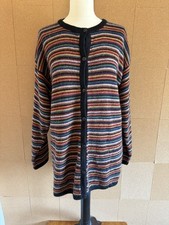 Alpaca Cardigan Large Black Colourful Stripe Knit Button Down Chompas Peru Wool