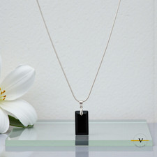 COLLANA UOMO DONNA ARGENTO 925 RODIATO PIASTRINA PIETRA NATURALE OSSIDIANA NERA