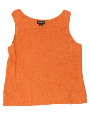 EDDIE BAUER Damen Strick Trägertop UK 18 XL Orange Leinen AE04