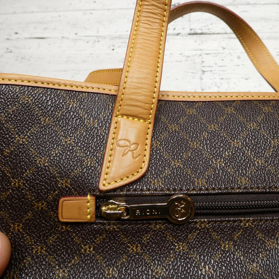 Rioni Moda Italia Bolso de Mano Mujer Marrón Monograma Bolso de Hombro Cuero Tostado Cartera Foto 3 de 4