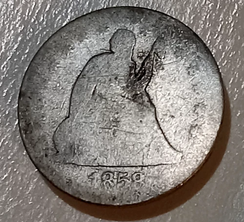 1858 Seated Liberty Silver Quarter . FREE SHPG