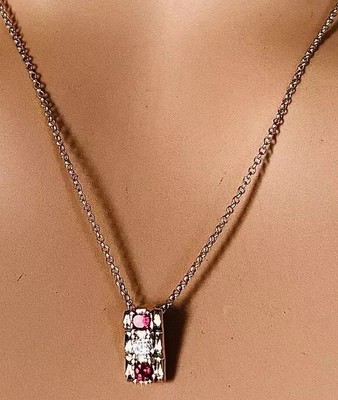 Rote Rubine Diamant Halskette vertikaler Stab Anhänger 925 Gold Platte Vermeil 16'' LOVE