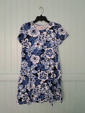 Vintage 90's Y2K Cotton T-Shirt Dress Sz S USA Blue Floral Kisses & Hugs