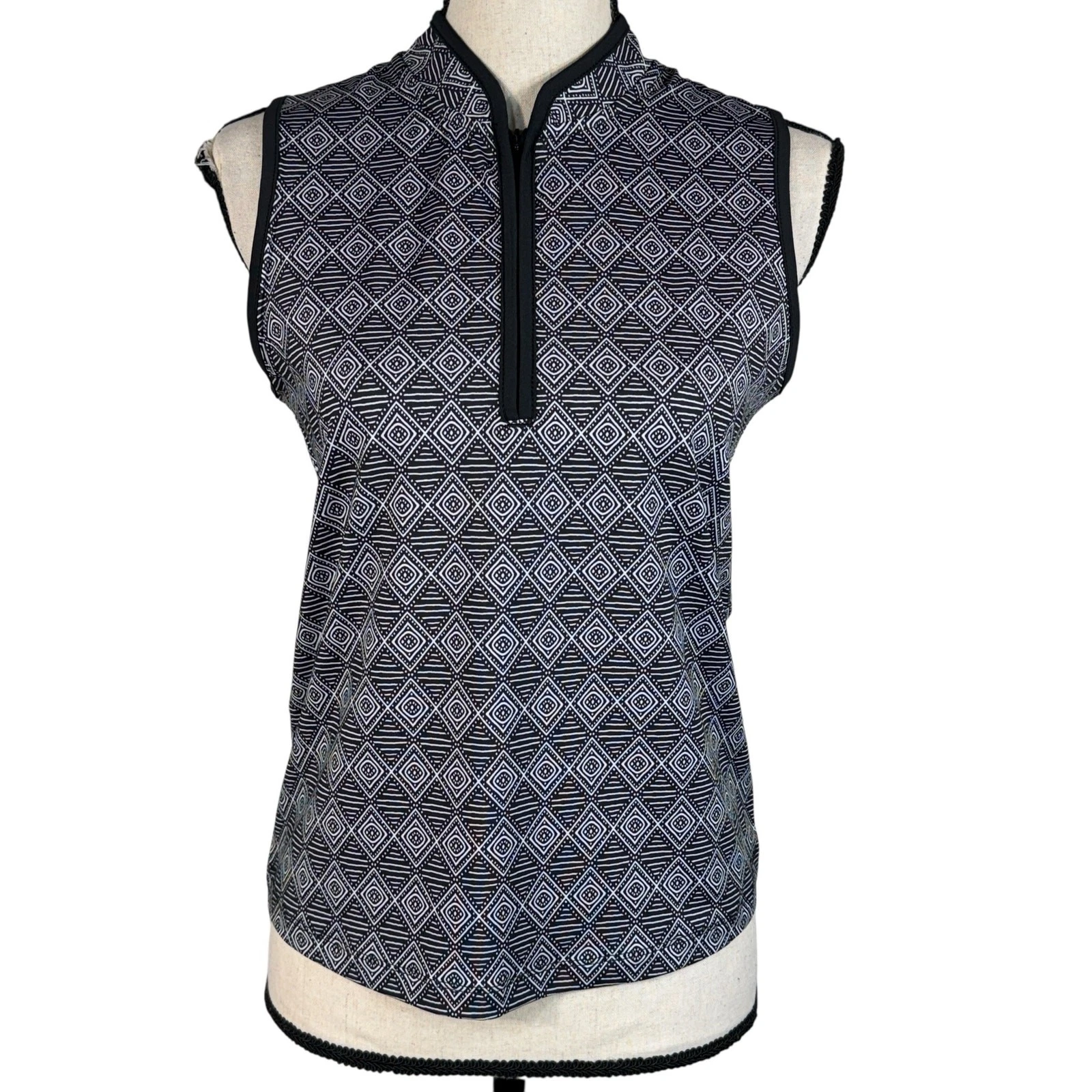 Sigrid Olsen Small Top Geometric 1/2 Zip Sleeveless Stretch Wicking Quick-Dry
