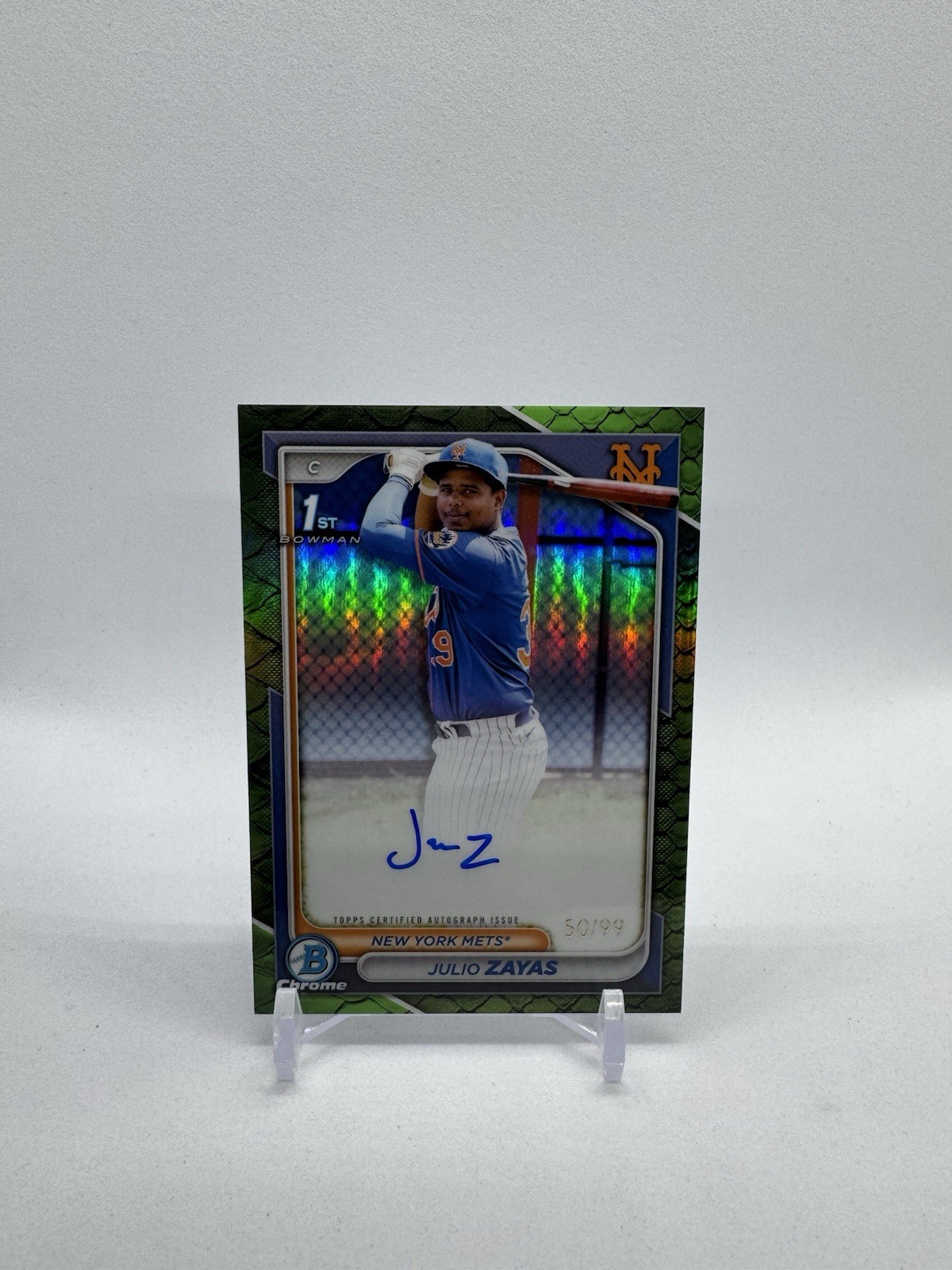 2024 Bowman Chrome Julio Zayas 1st Reptilian Green Auto 50/99 #CPA-JZ Mets SSP