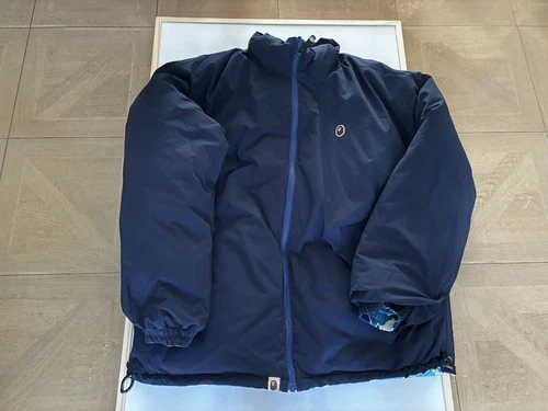 BAPE A Bathing Ape ABC Camo Reversible Down Jacket Blue Navy L Authentic image 12