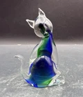 Large Murano Style Green & Blue Sommerso Blown Glass Cat. Paperweight. Nice LR