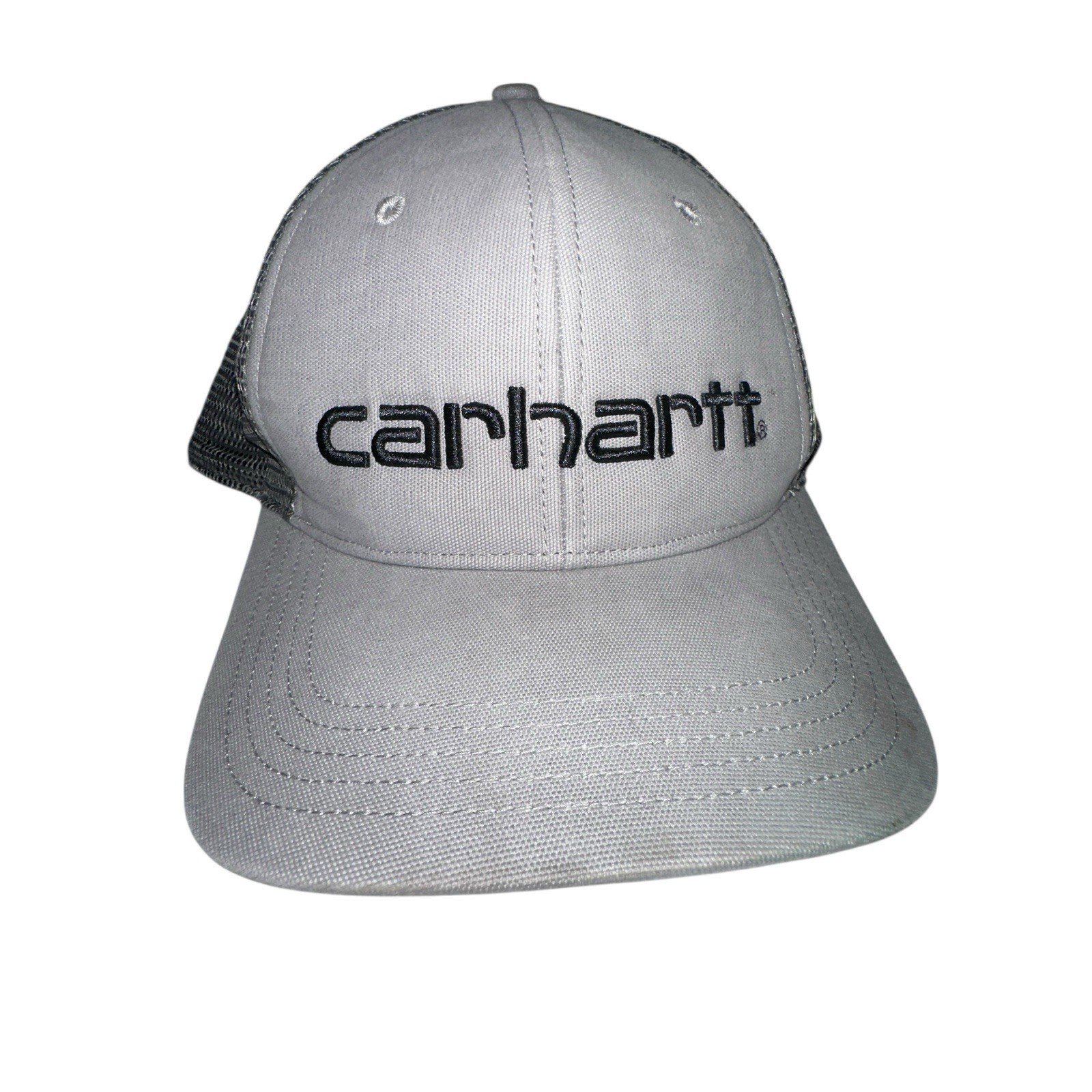 Carhartt Canvas Trucker Style Mesh Snapback Cap Hat Gray Embroidered Logo
