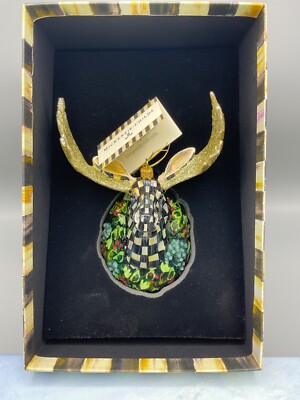 Mackenzie Childs Courtly Check Moose Head Wreath Ornament NIB