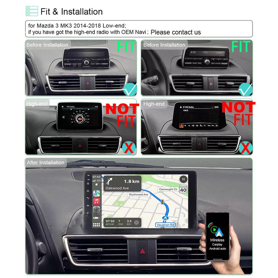 For Mazda 3 2014-2018 Carplay Touch Screen Radio Stereo Navi With Backup Camera Foto 3 de 4