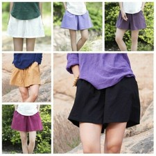 Women Cotton Linen Shorts Plain Hot Pants Short Trousers Casual Holiday New SPW