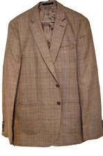 JAEGER ELEGANT BROWN CHECK SILK/LINEN/WOOL BLEND SPORTS JACKET/BLAZER UK/US  42L