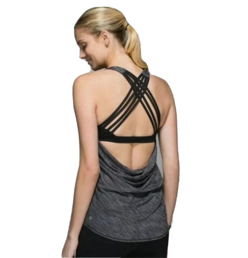 Lululemon Womens Wild Tank Top Strappy Open Back Heathered Gray