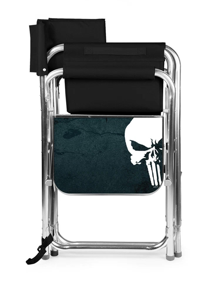 Cadeira dobrável esportiva de lona Picnic Time Punisher espectador Marvel Comics preta - Imagem 3 de 4