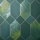 Fine Decor Miami Geometric Leaf Emerald Green  Gold Wallpaper FD42836