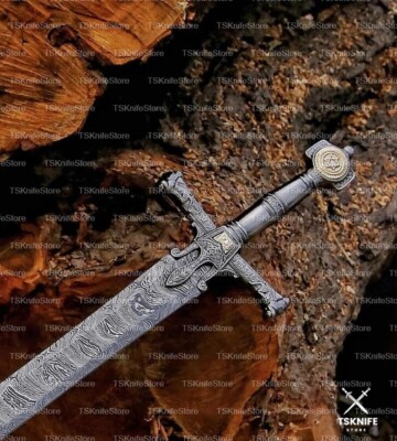 Handmade Damascus Steel King Solomon Viking Sword with Leather Sheath, Best Gift