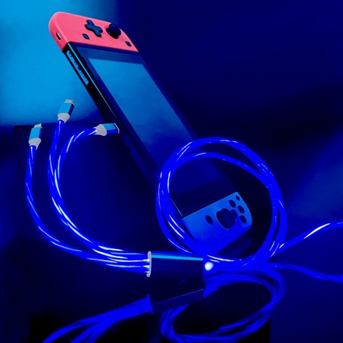 3 Ft. Green Glow with 3-in-1 LED Charging Cable for Switch, Android, & iOS - Picture 5 of 11