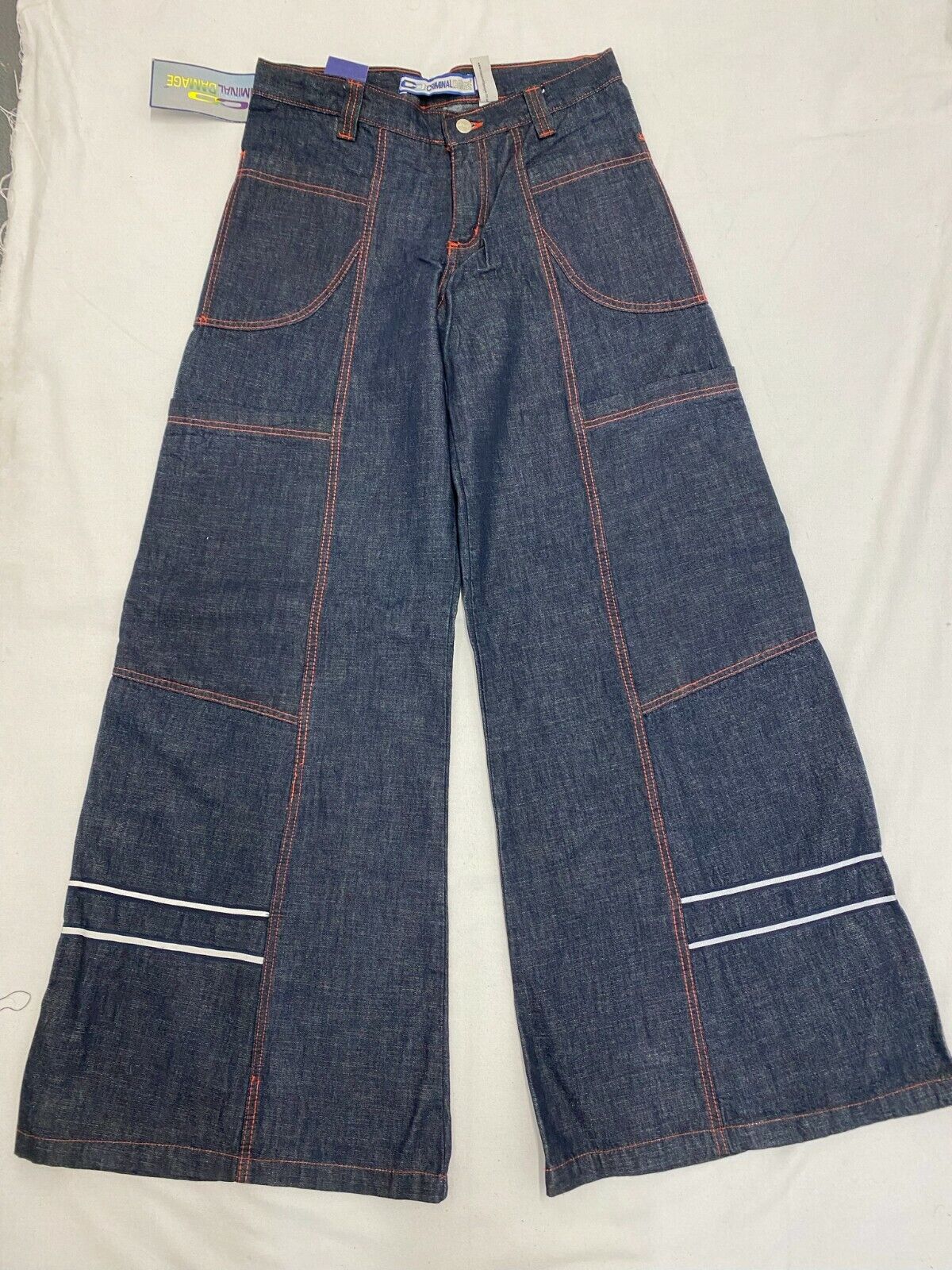 CRIMINAL 100% quality warranty DAMAGE Excellent BAGGY JEANS WITH N STITCHING RED Y2K VINTAGE