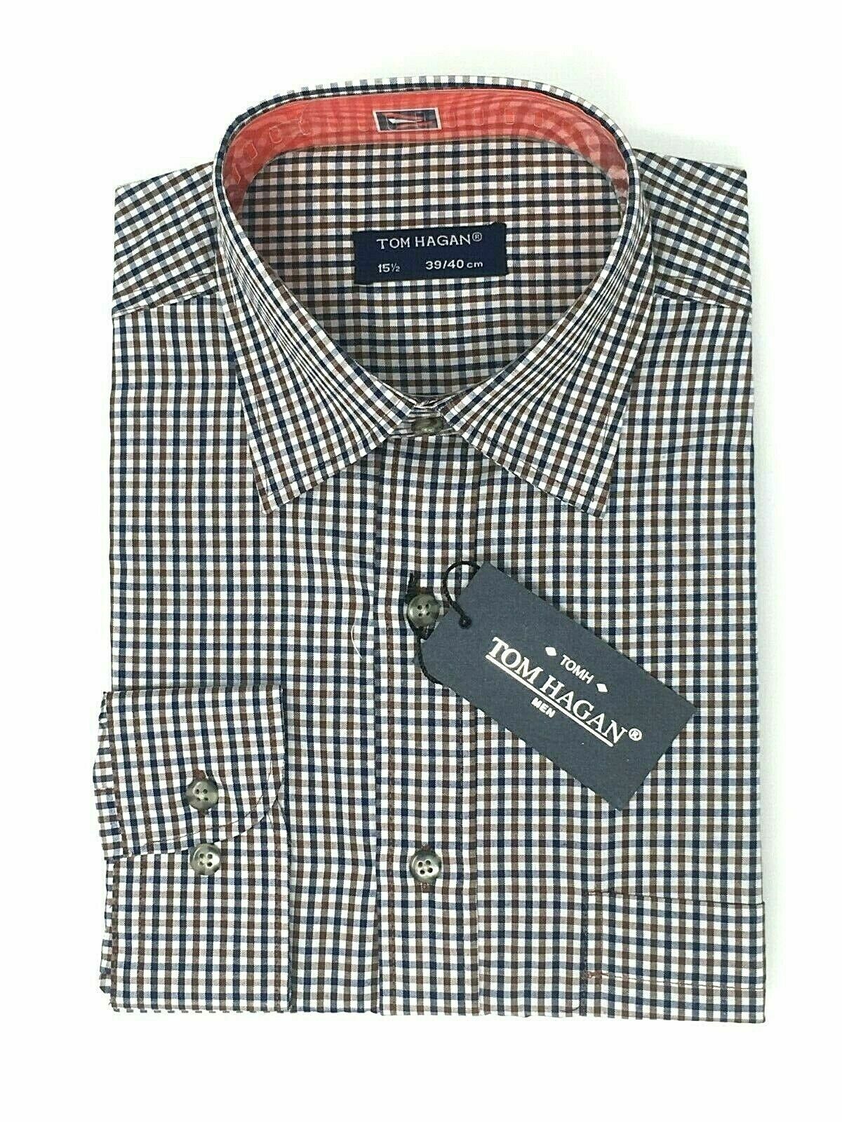 Men's Tom Hagan Long Sleeve Easy Care Check Shirts Top Pocket