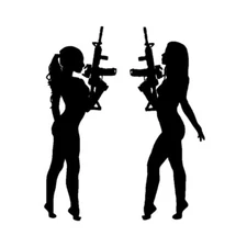 Vinyl Decal for Window - Ladies w/ Machine Guns, Silhouettes