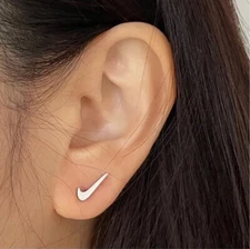 2pcs Silver Nike Stud Earrings | Swoosh Sign Earrings | Nike Inspired Earrings