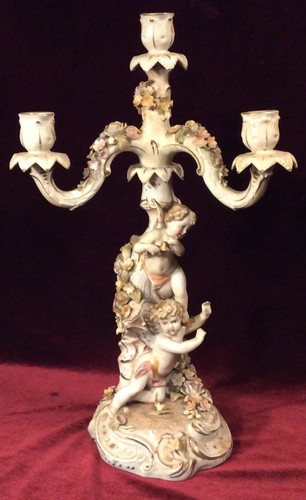 Exquisite VON SCHIERHOLZ Germany Dresden Meissen ? 14.5" CHERUB CANDELABRA