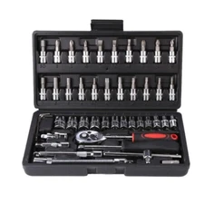 46 Piece Hand Tool Set Auto Repair Tools 1/4 Inch Socket Wrench Screwdriver Set
