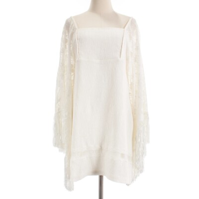 Alexis NWD Fringe Long Sleeve Korsa Mini Dress Size Large in Solid White