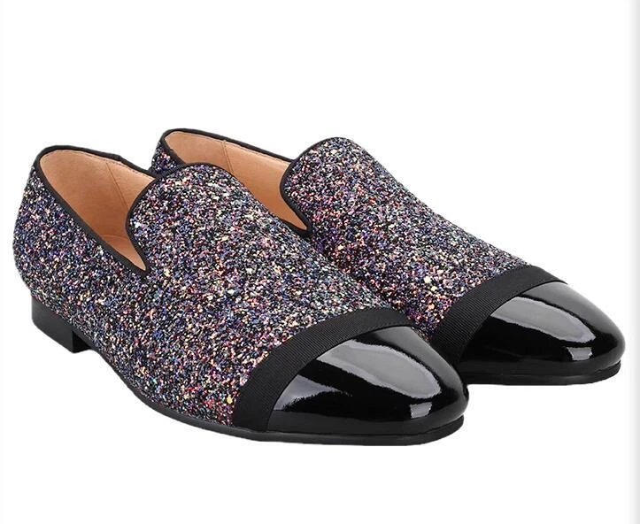 Moda Para hombres Británica Puntera Redonda Brillo Lentejuelas Mocasines Sin Cordones Juvenil Fiesta Zapatos Foto 2 de 4