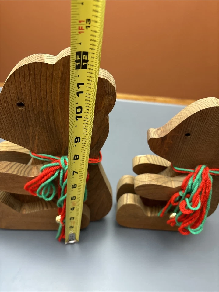 Vintage Handmade Wooden Bears Set Of 2 Figures Folk Art Rustic Christmas Decore - Image 3 of 4