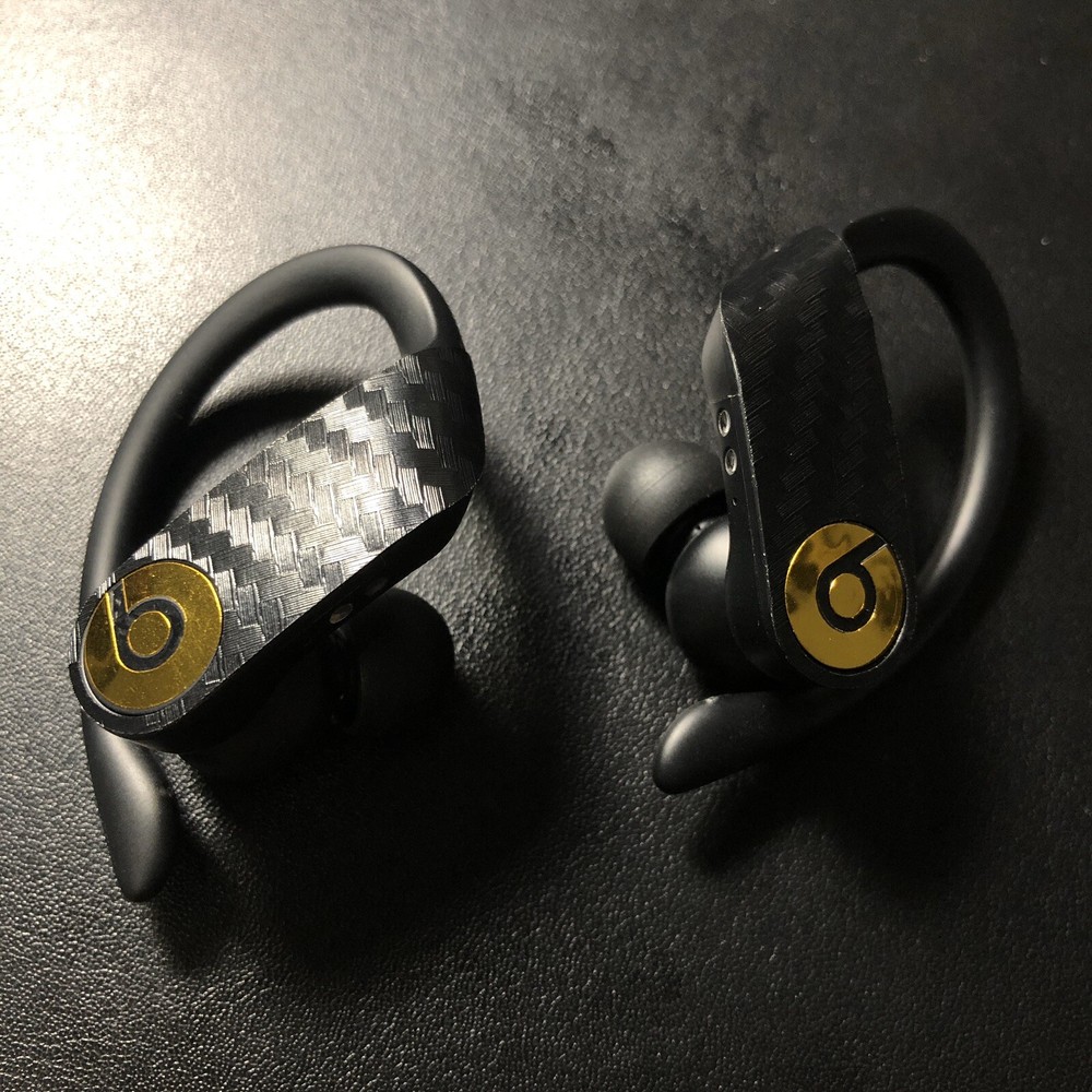 Carbon Fiber +Gold Chrome Skin Vinyl 2 Pack for Powerbeats Pro Case Beats By Dre