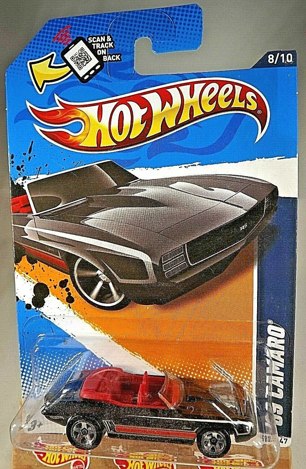 2012 Hot Wheels #108 Muscle Mania-GM 8/10 '69 CAMARO Black Variation w/5 Spokes