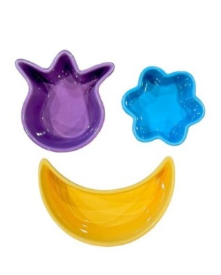 Chantal Blue Flower Yellow Moon & Purple Star Ceramic Ramkin Dishes Set of 3