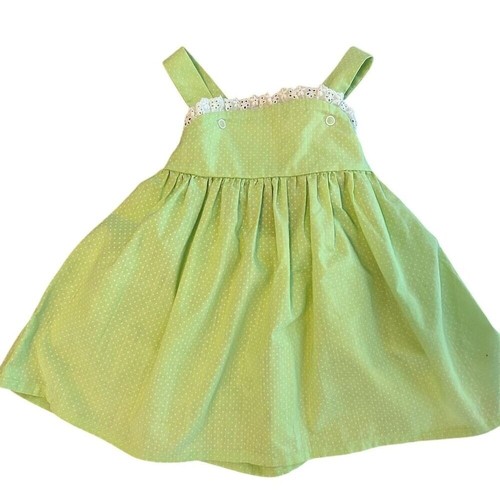 Vintage 1970s Handmade Green Polka Girls Dot 12 M Sundress Girls Summer Casual