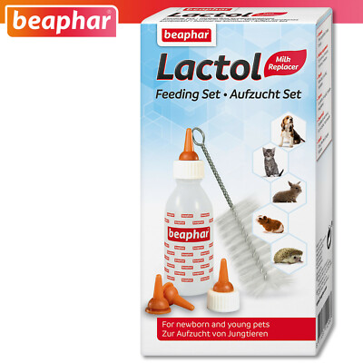  Beaphar Aufzucht Set: Nuckelflasche + Bürste + 6 Sauger Hund Katze Nager Igel