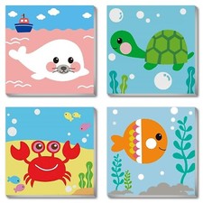 Canrichshop 4 Pack Framed Paint by Numbers Kit for Kids,Cute Sea Animals Pain...
