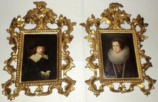 ANTICO RITRATTO-COPPIA NOBILI-OLIO-FIRMA ARTISTA-FRANCIA-FINE SEC.XVIII-META'XIX