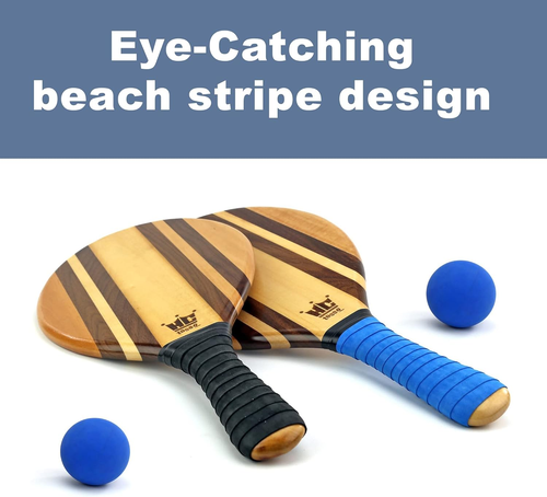 Frescobol Paddle Ball Set (Beach Stripes) - Comes with 2 Paddles, 2 Balls & Canv - Picture 4 of 8