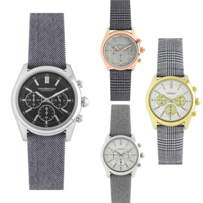 Herrenuhr ROCCOBAROCCO CLASSY Chrono Leder Stoff Schwarz Weiß Gold Rosé