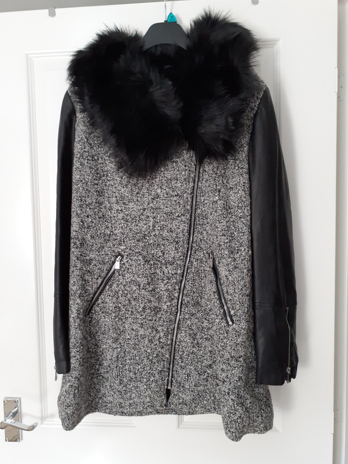 Ladies Coat Faux Leather & Faux Fur Size 12 F & F Tesco eBay