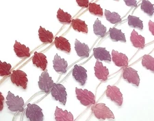 Jade Stone Carved Leaves RED PINK PURPLE 30x19mm 12 Pieces Per Strand