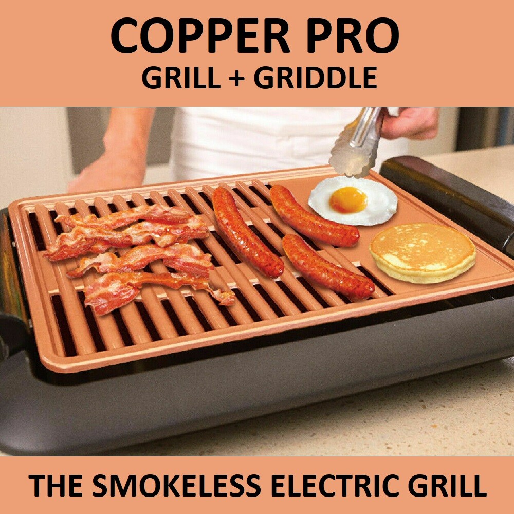 2in1 Electric BBQ Grill & Griddle Non Stick Ceramic Copper Smokeless