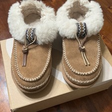 UGG Tasman Women's Slip-On Shearling Slippers Suede Fur Trim Brown Size 8