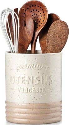 Sabine Utensil Holder for Kitchen Counter 6.2 Inch Small Ceramic Utensil Cont...