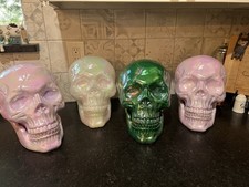 Set of 4 - 10" Large Plated Skull Halloween Decorative Prop - Hyde and EEK