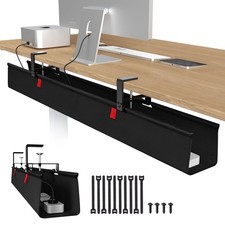 No Drill Under Desk Cable Management Tray, 48" Cord Organizer for Table, Clam...