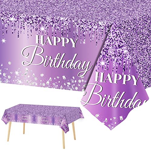 3 Pieces Purple Silver Birthday Tablecloths for Purple and Silver Birthday - Picture 2 of 8