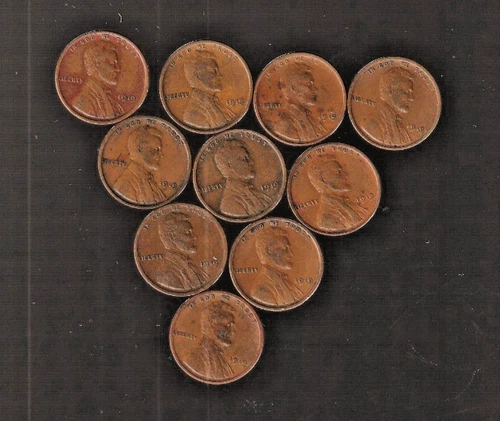1919   - lot  of  10  at WHOLESALE - VERY FINE  LINCOLN  CENTS  /  RS COINS #18M